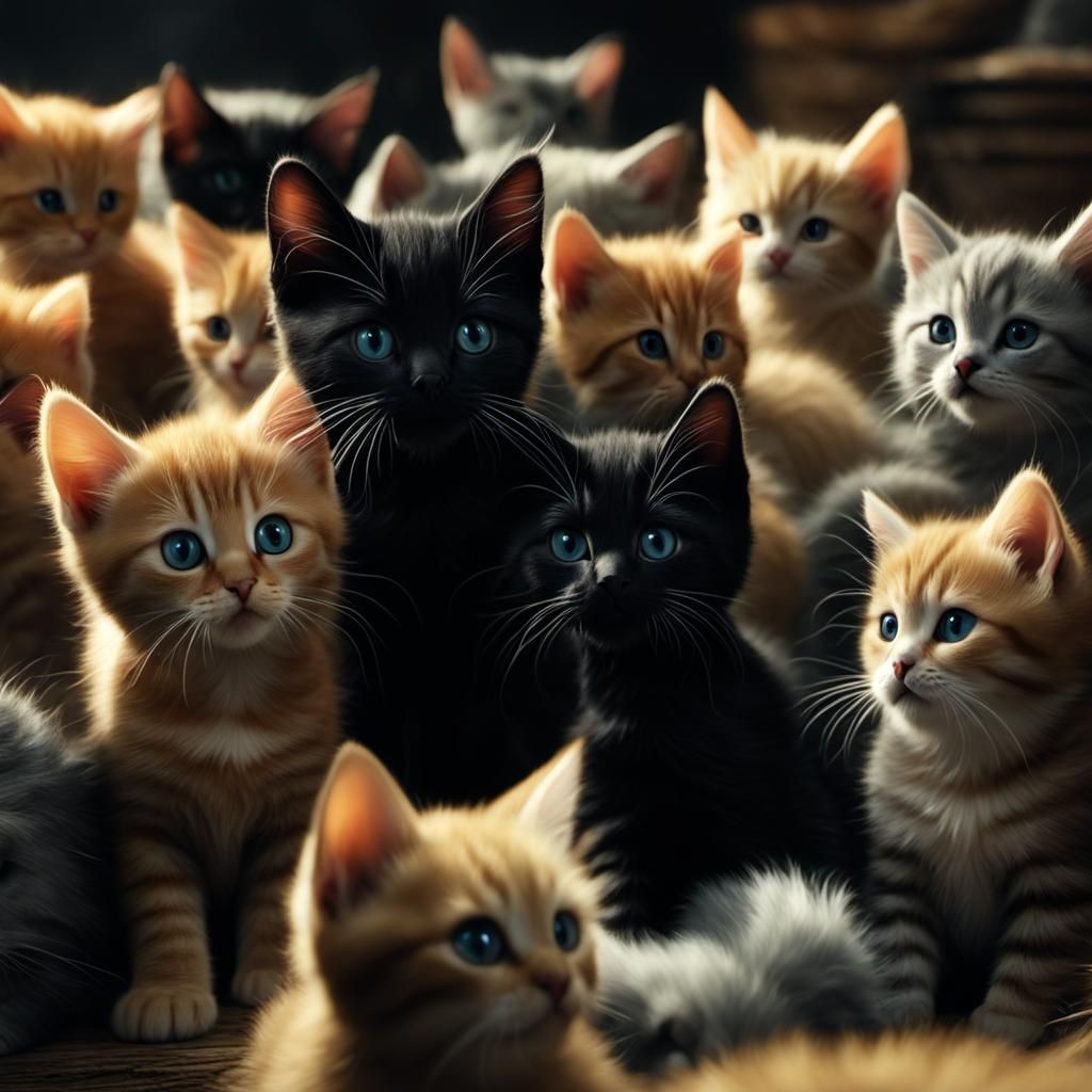 Hyperdetailed Kittens Swarm in Fantasy Setting