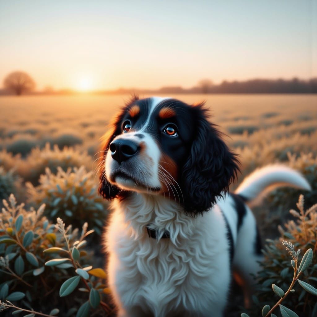 Regal Black and White Springer Spaniel on Frosty Morning