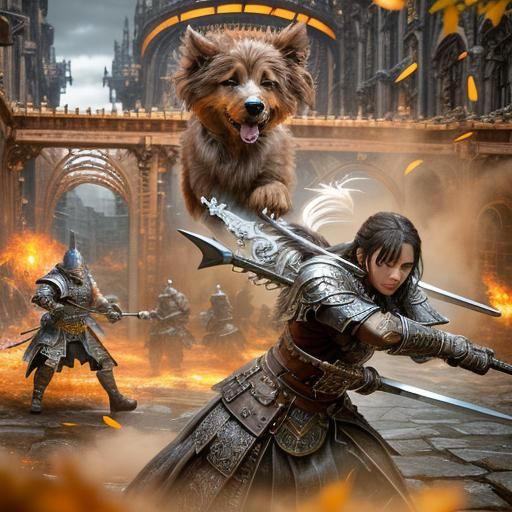 Highlander with Claymore, Dog and Lass in Glen