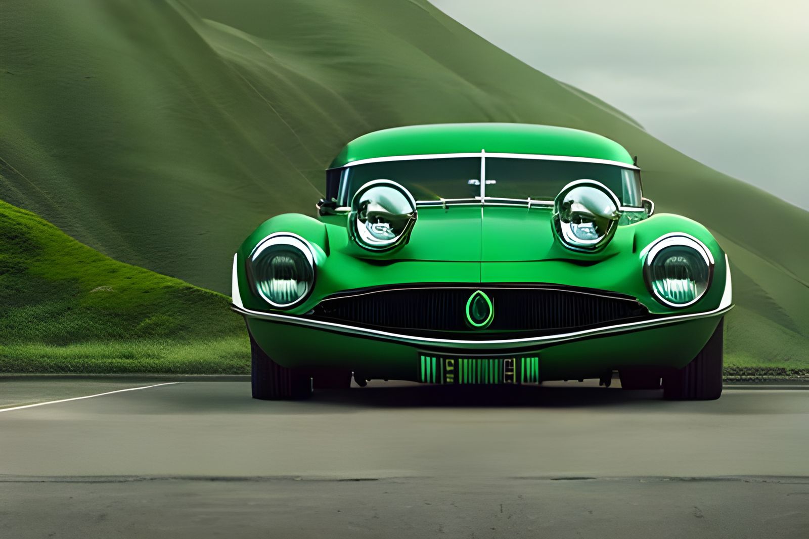 Epic Green Car with Red Tongue, Digital Art