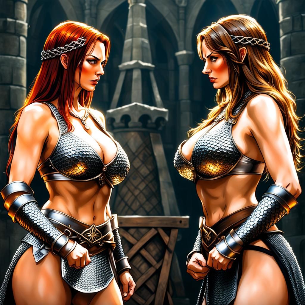 Medieval Chainmail Bikini Staredown