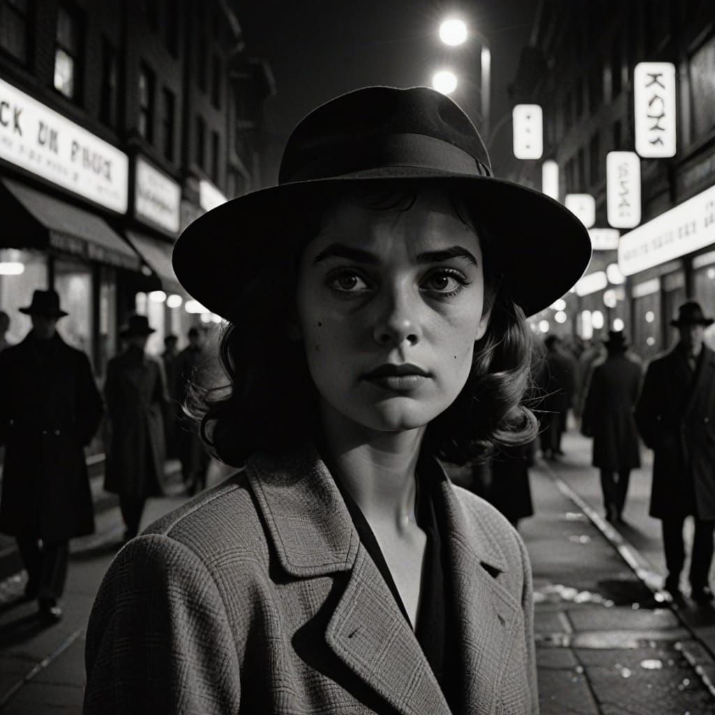 Moody City Portrait in Classic Film Noir Style