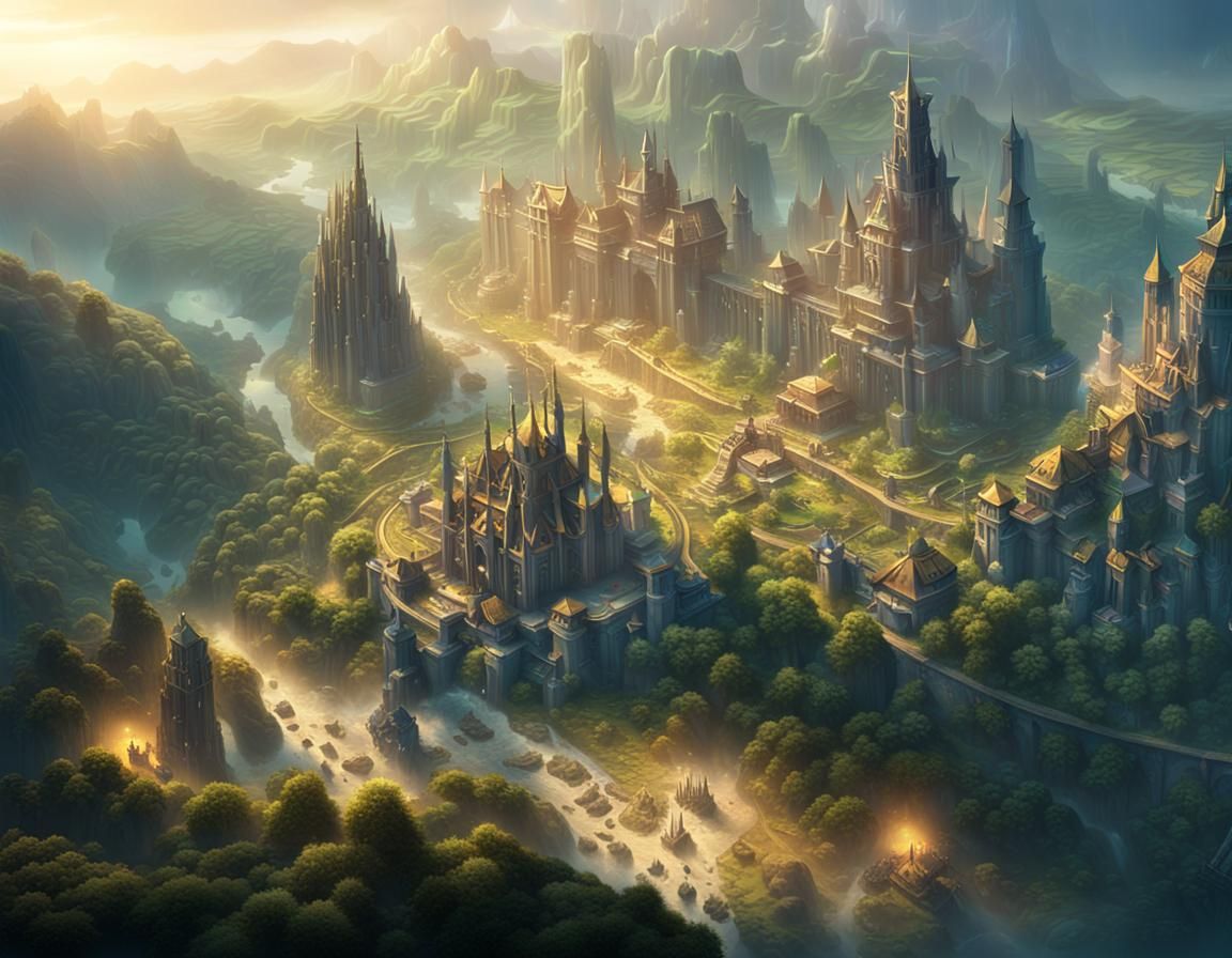 Fantasy City in Golden Light: Matte Painting