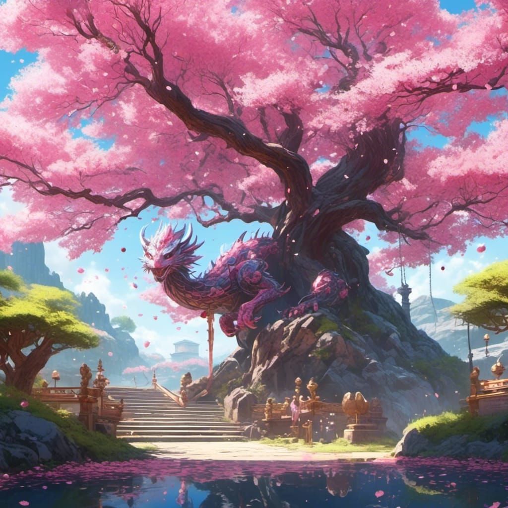 Cherry Blossom Dragon in Anime Style