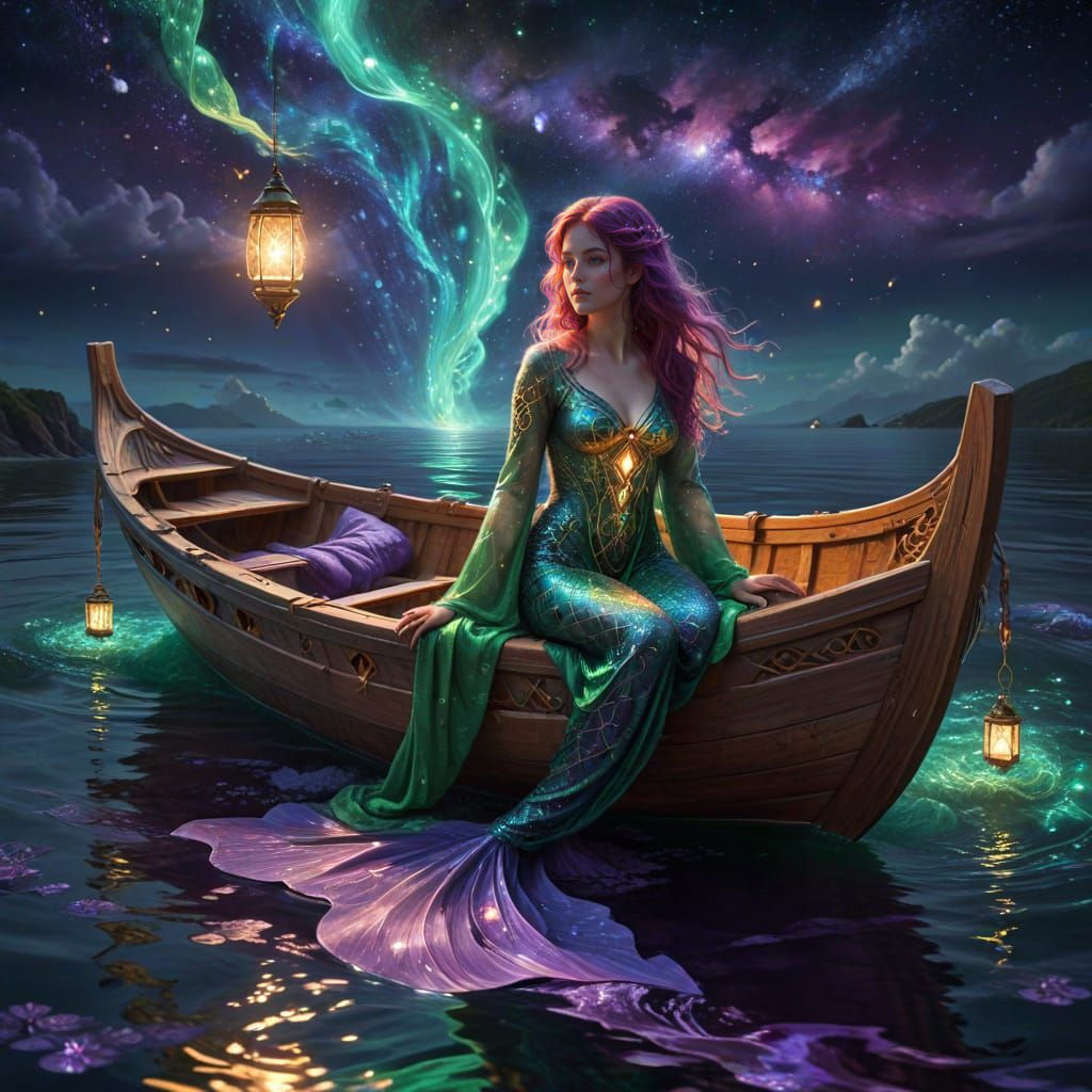 Mystical Celtic Goddess in Holographic Cosmic Illustration