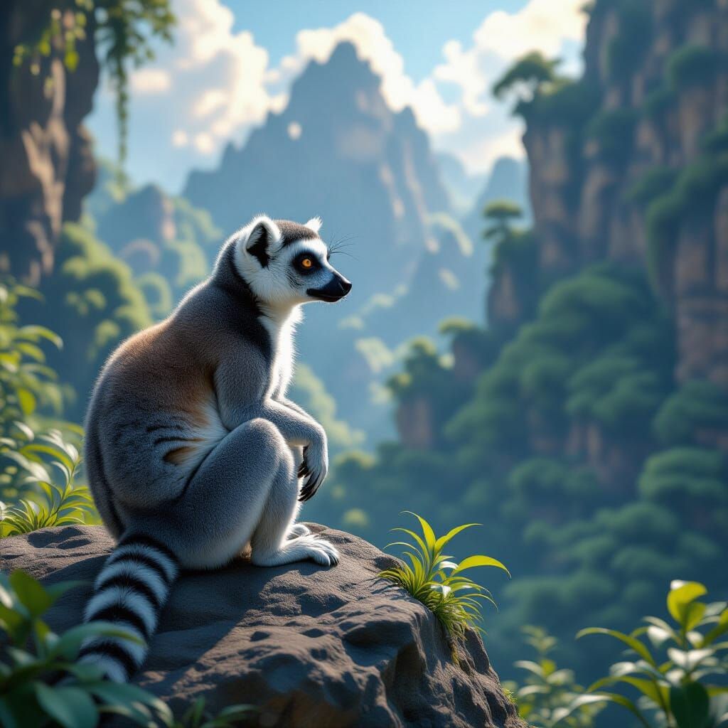 Lemur on Rock: Detailed Fantasy Matte Painting