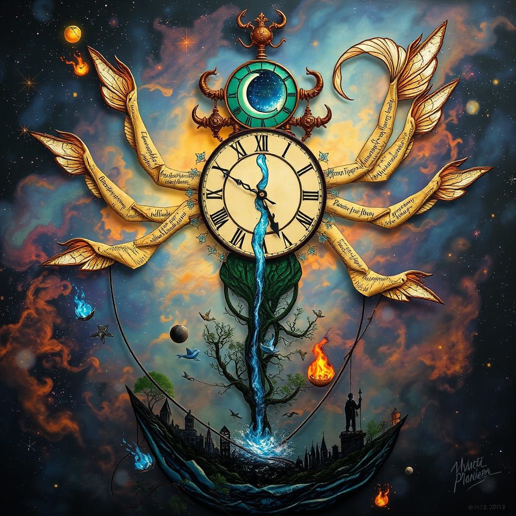 Mythical Stained Glass Creature Weaves Cosmic Tapestry withi...