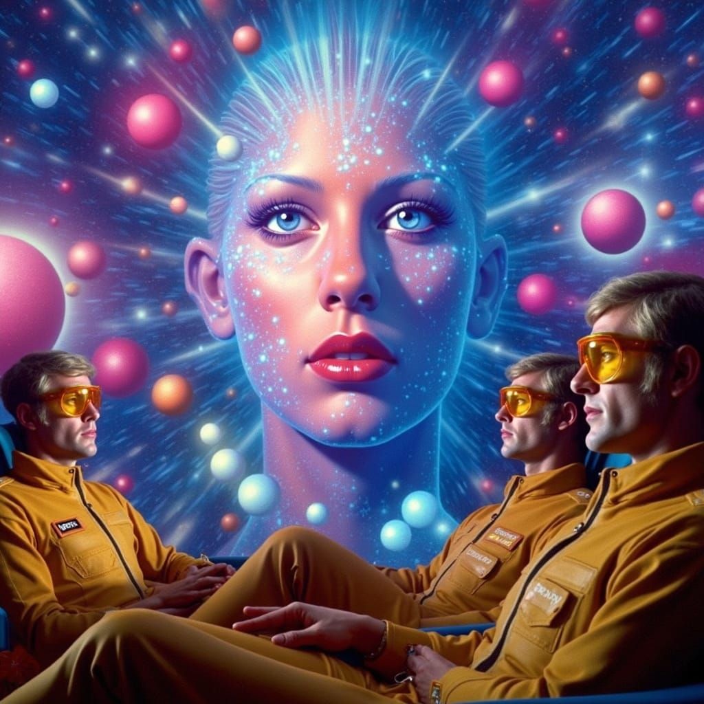 Far-Out Futuristic Galaxy Scene in Retro Sci-Fi Style