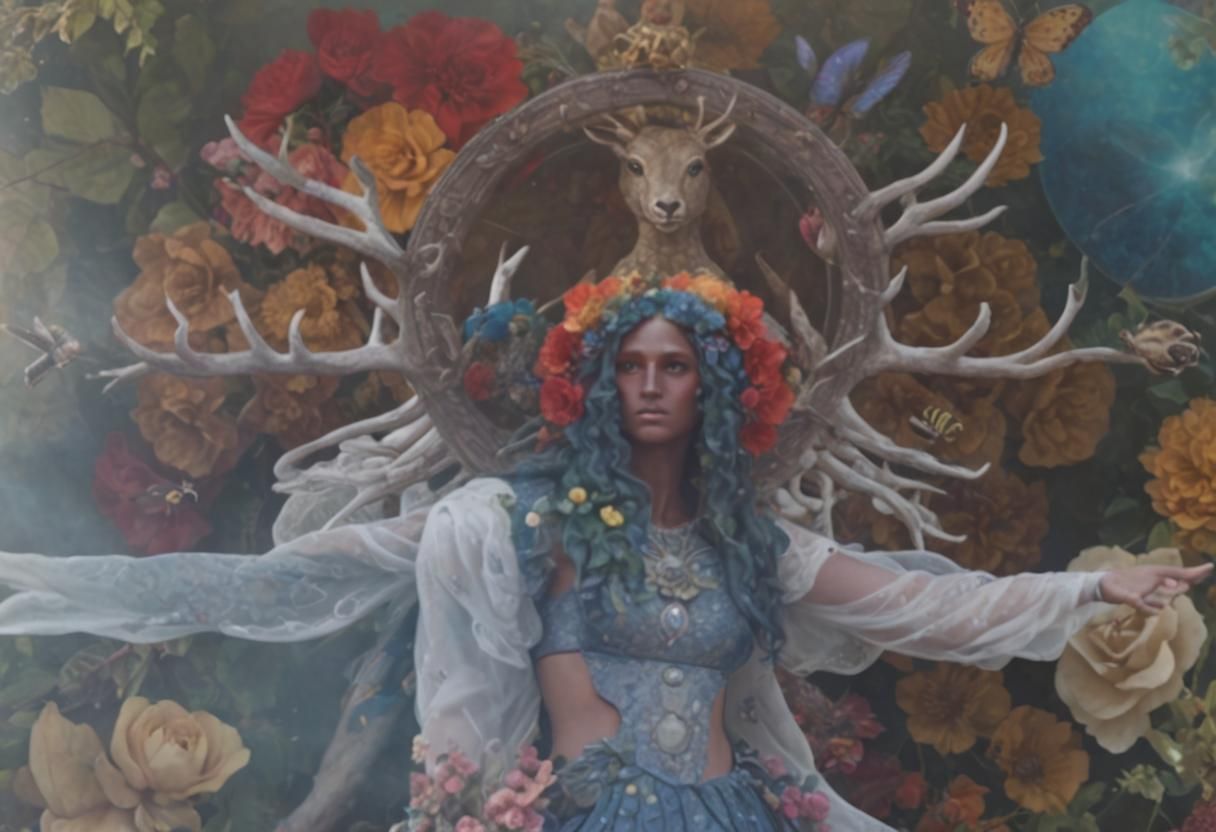 Venus Goddess with Antlers and Zodiac Signs