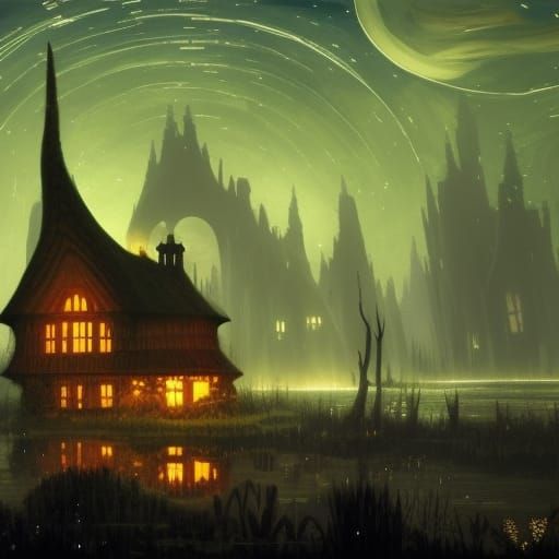 Glowing Mushroom Cottage in Dark Fantasy Style