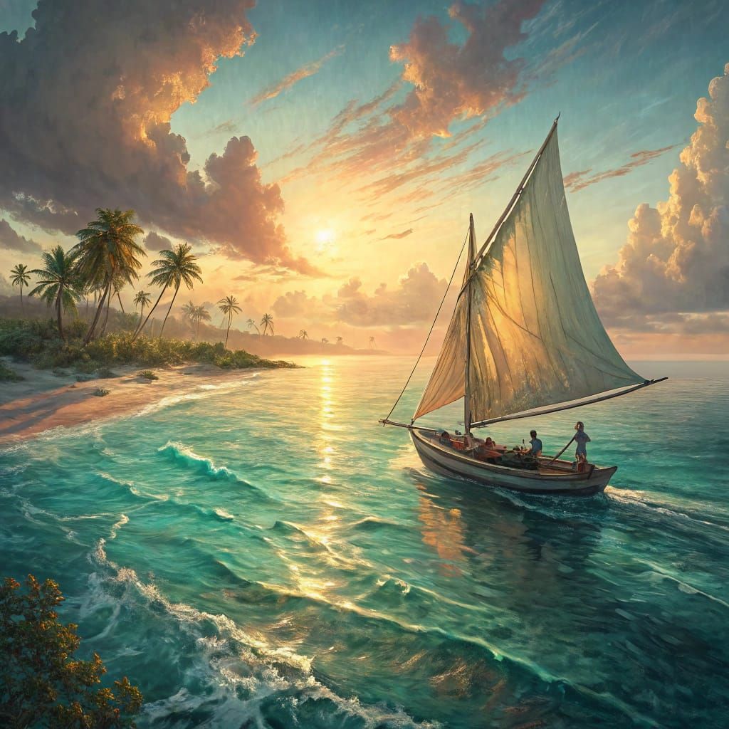 Sailboat at Sunset in Impressionistic Style