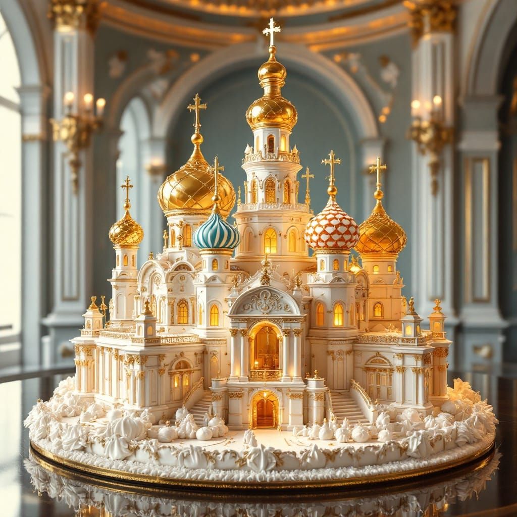 Baroque Patisserie Masterpiece: Whipped Cream Cake Church in...