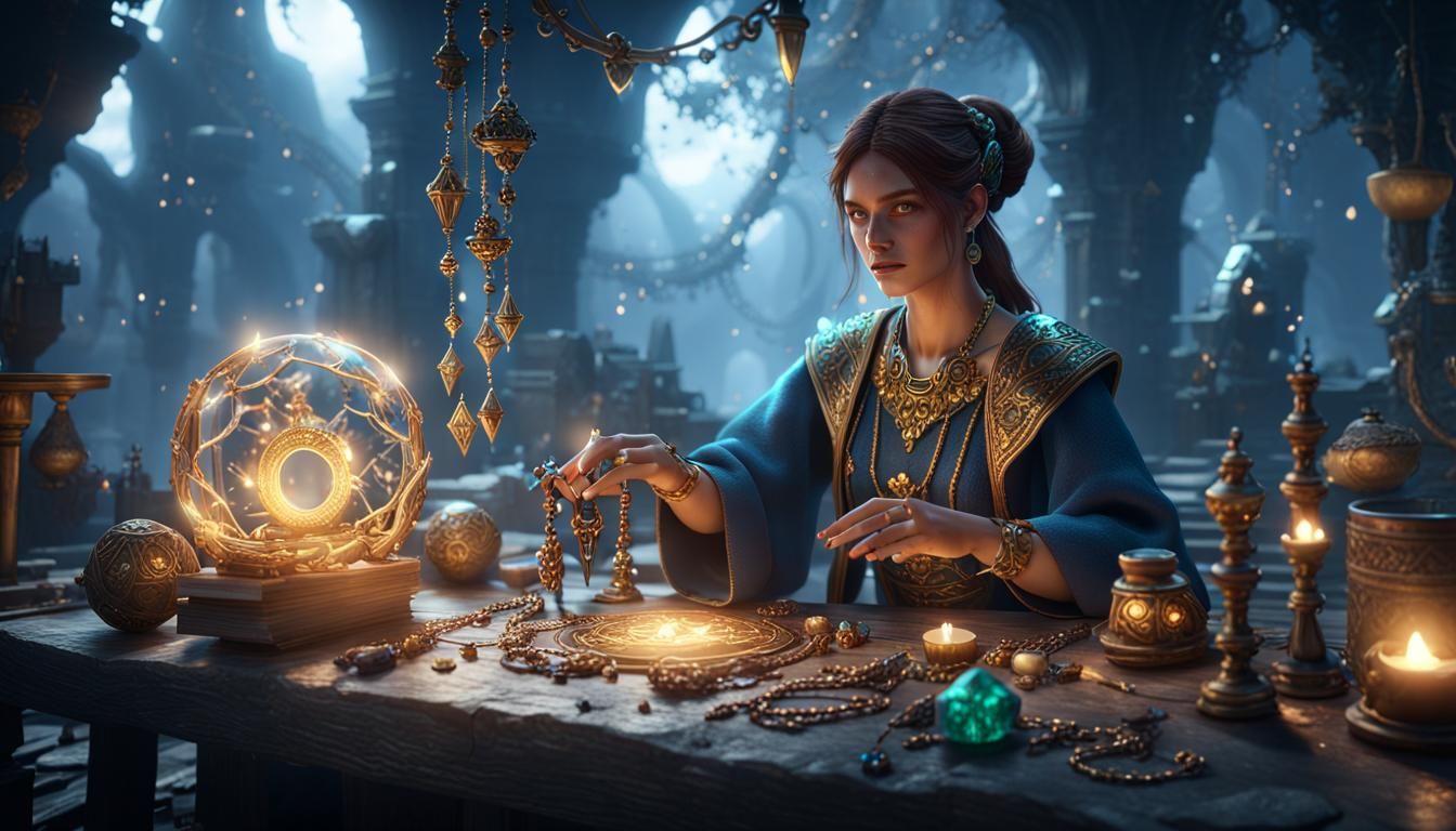 Mystical Woman Creates Jewelry: 3D Game Cinematic Art
