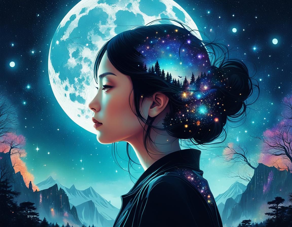 Glowing Mind in Starry Night: Surreal Anime Collage