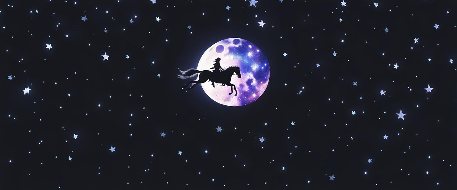 Lone Rider on Horseback in Starry Anime Night
