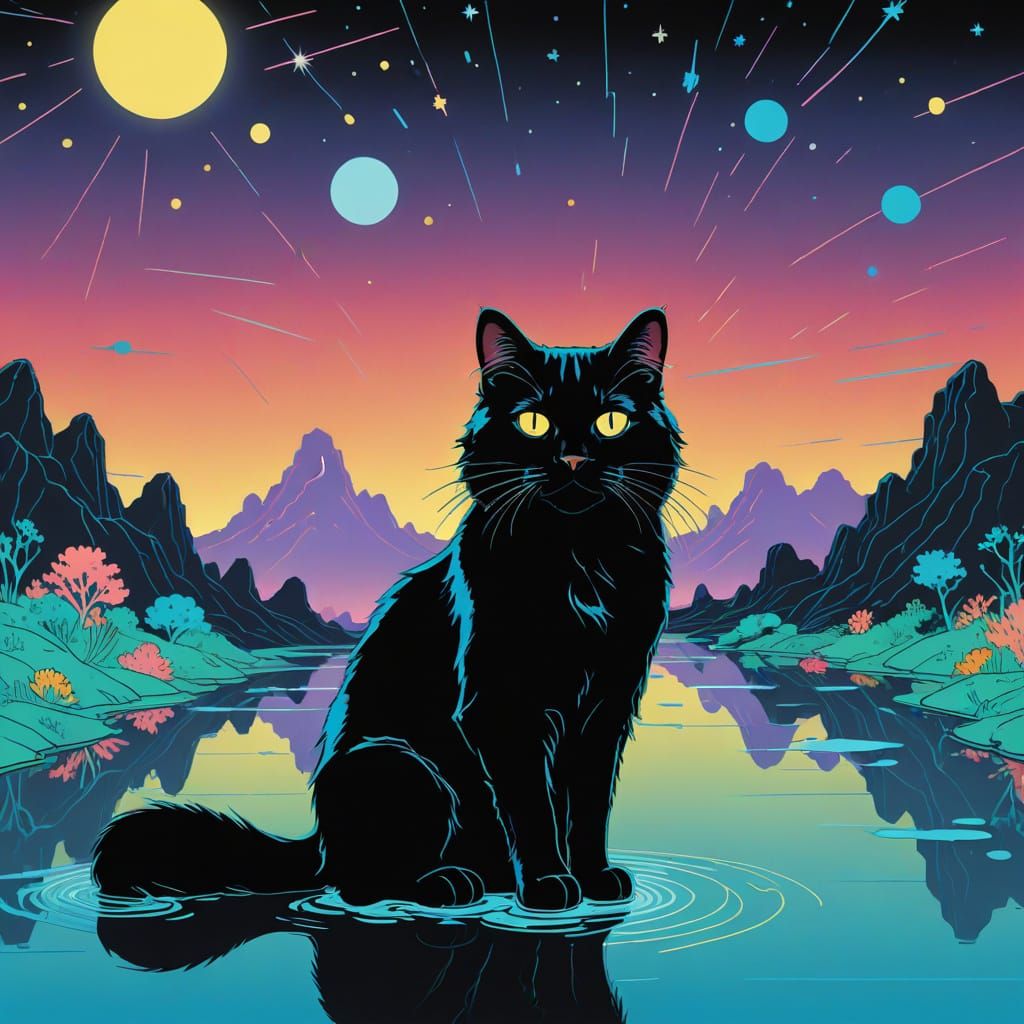 Bioluminescent Cat in Pop Art Dreamscape