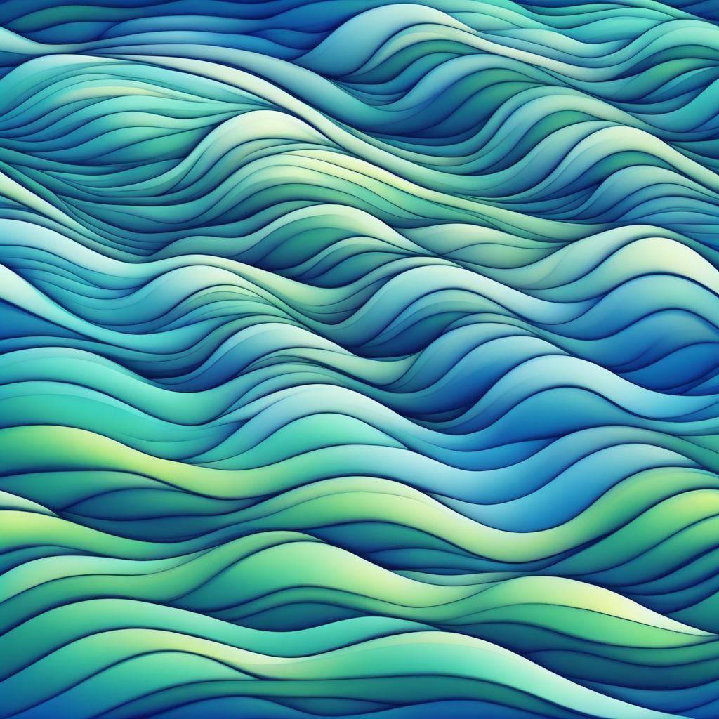 Blue Green Waves with Simple Sky in Abstract Style