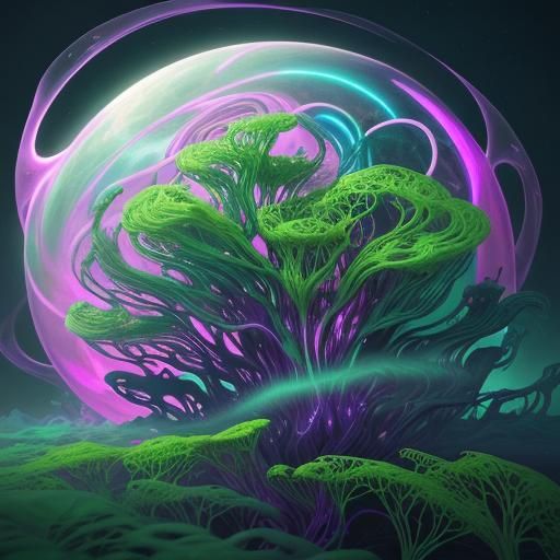 Cosmic Surrealism: Neon Landscape in Dreamlike Style