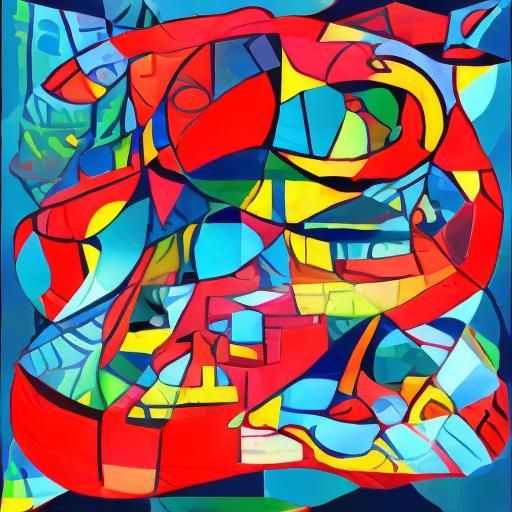 Mosaic Portrait of Person with Bird in Cubist Style