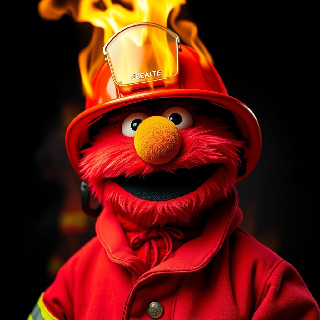 Elmo the Firefighter in Dramatic Photo