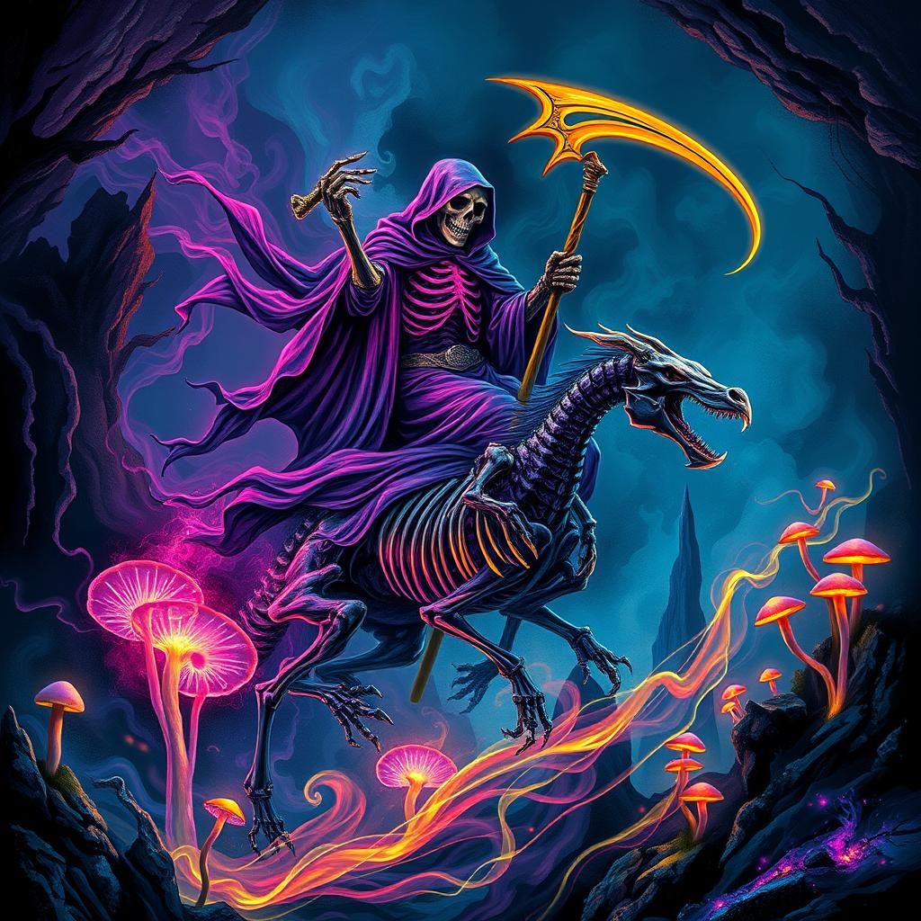 Grim Reaper on Smoke Dragon in Cyberpunk Cave