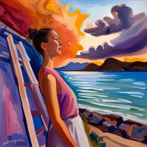 Impressionist Gouache Painting of Sunlight Through Clouds