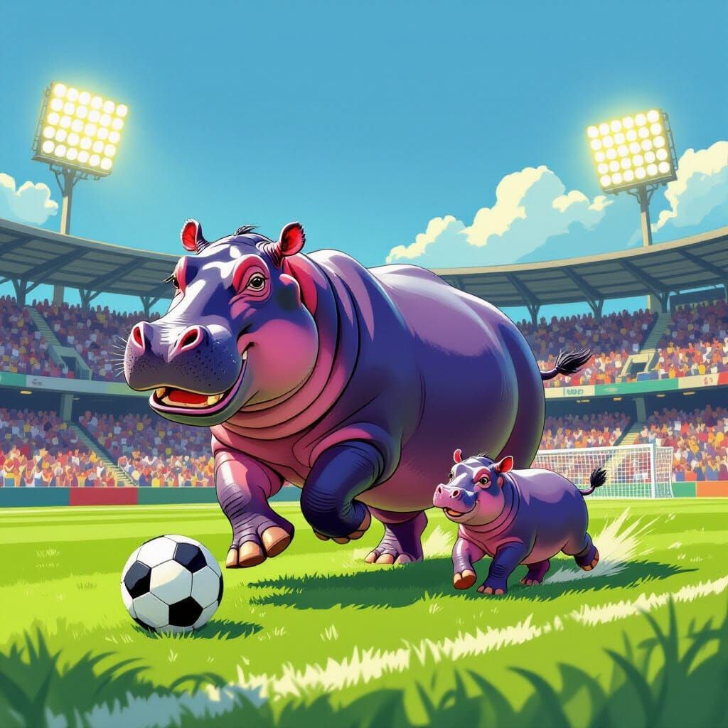 Purple Hippos Play Football in Packed AEK Stadium