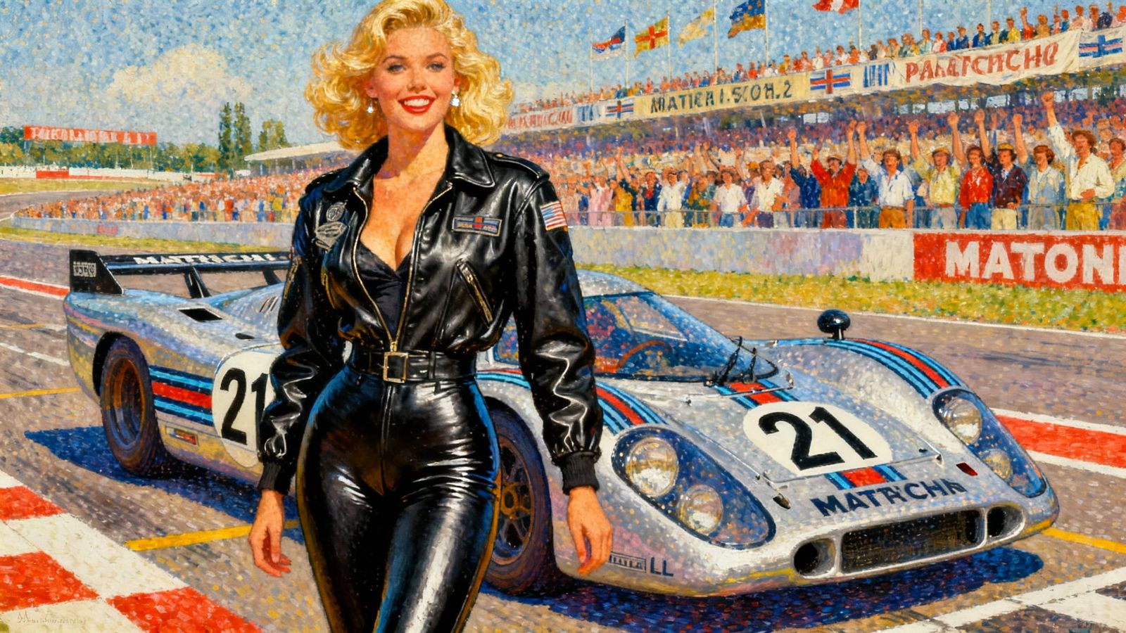 Pinup Model Poses with 1970 Martini Porsche 917LH