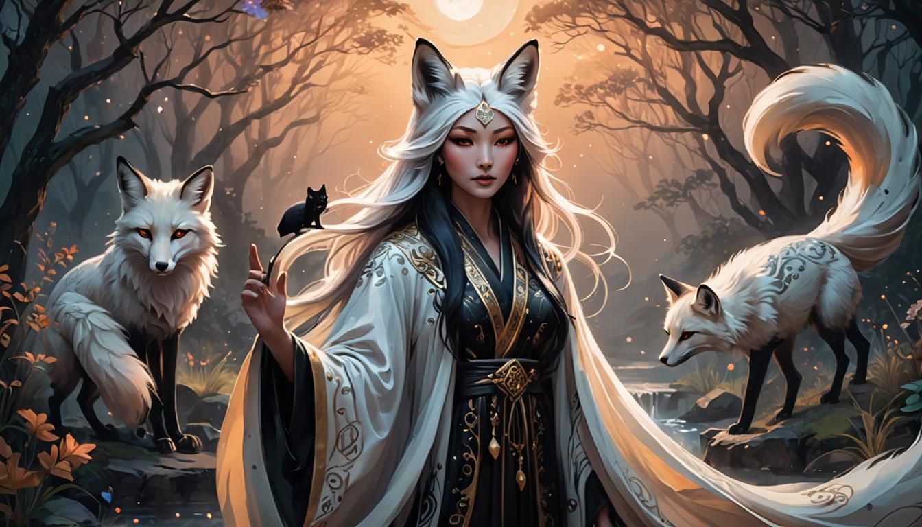 Elegant Fox Goddess in Dreamlike Digital Painting