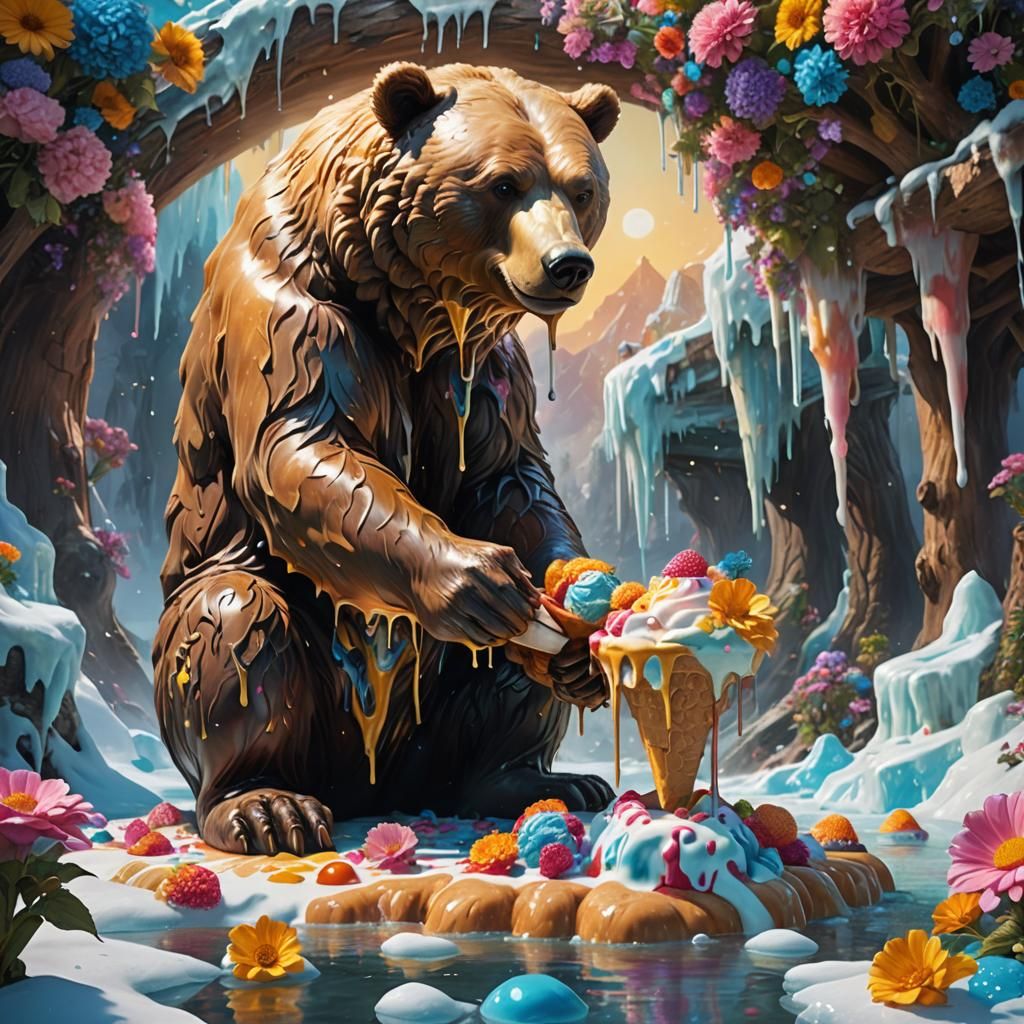 Man Sculpting Ice Cream Bear, Fantasy Matte Painting