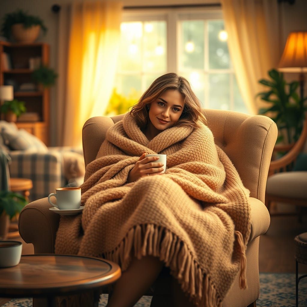 Cozy Woman in Warm, Inviting Home Setting