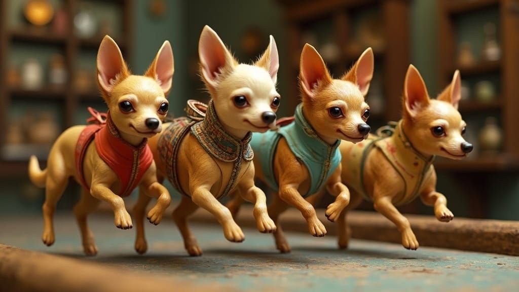 Vintage Chihuahua Racing Game in Whimsical, Nostalgic Style