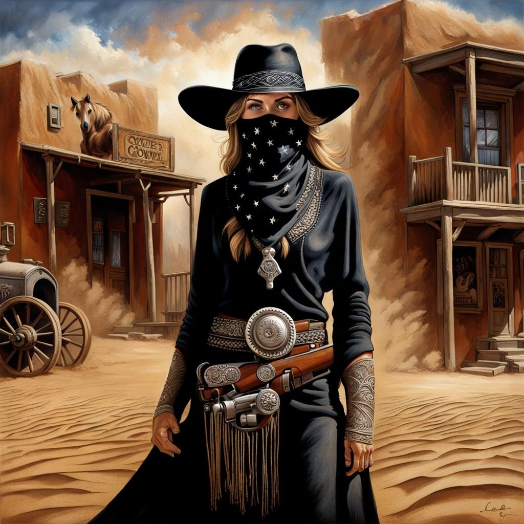 Mysterious Cowgirl Bandit in Westerncore Style