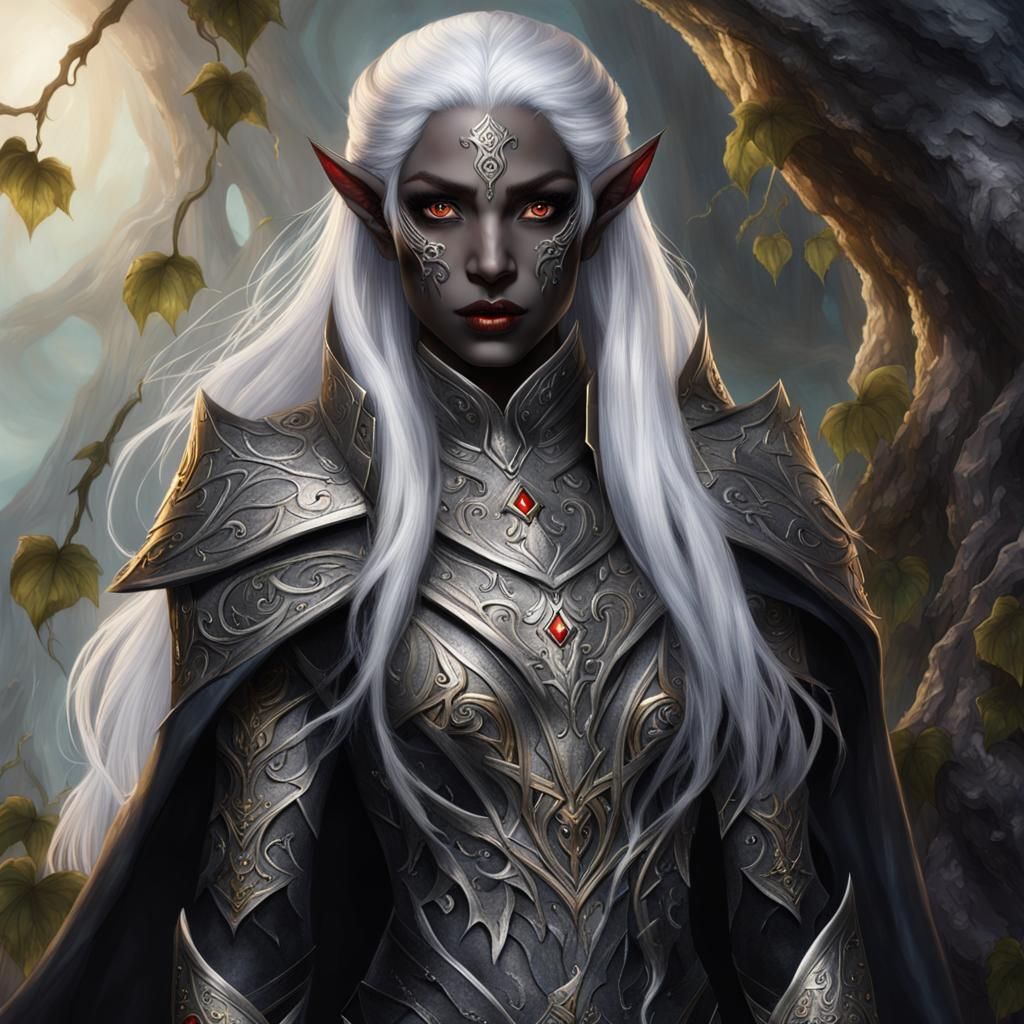 Stunning Dark-Elf Woman with Silver Armor