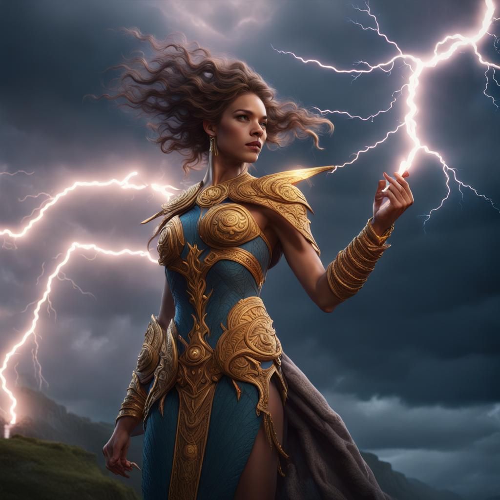 Weather Goddess with Lightning Bolt Matte Painting