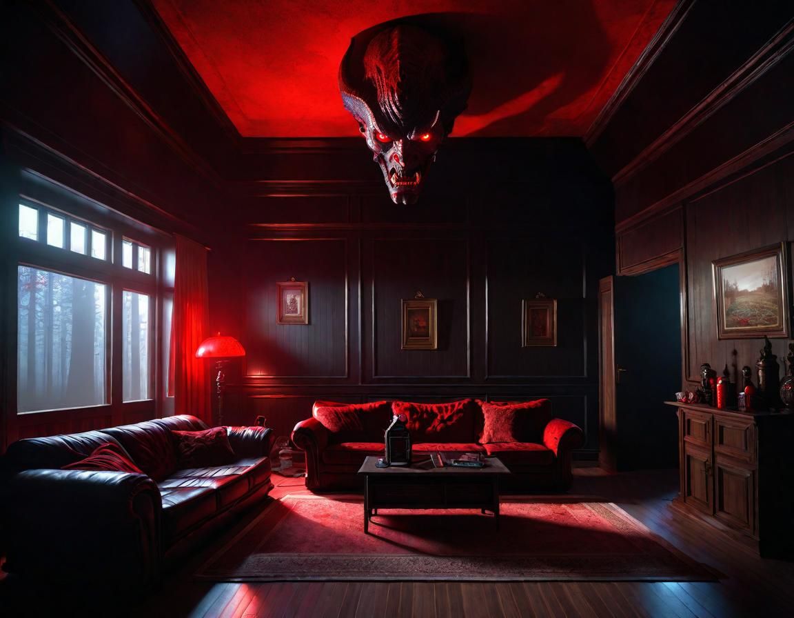 Terrifying Demon in Horror House Living Room