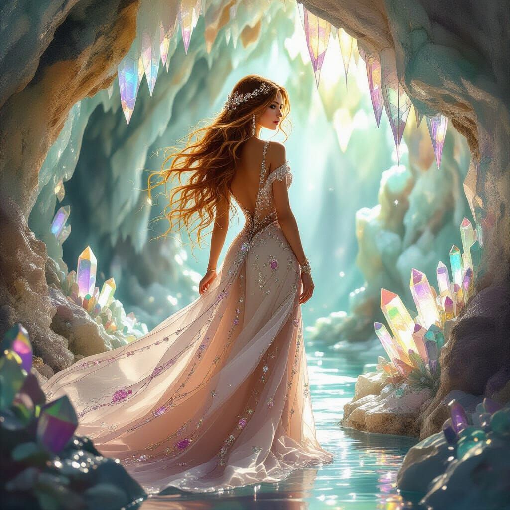 Rose Gold Woman in Crystal Cave: Art Nouveau Style