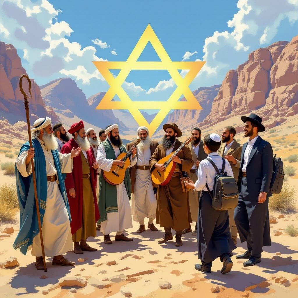 Jewish Historical Figures Dancing in Judean Desert