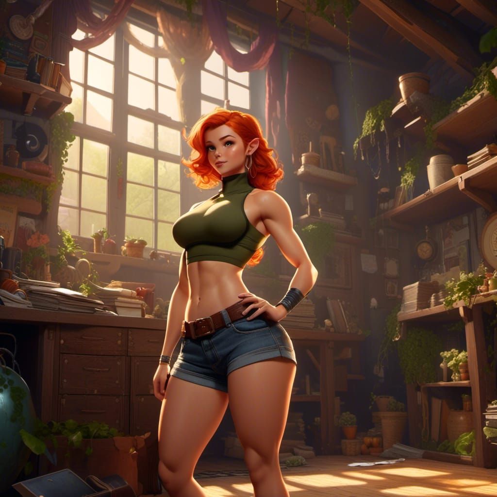 Muscular Kim Possible in Alphonse Mucha Style