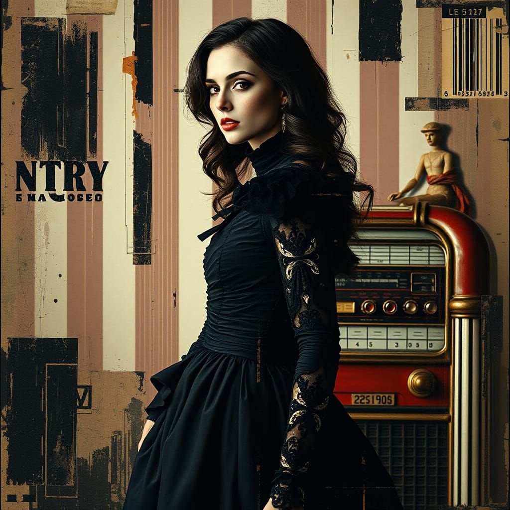 Gothic Victorian Fashion Model in Grunge Abstraction