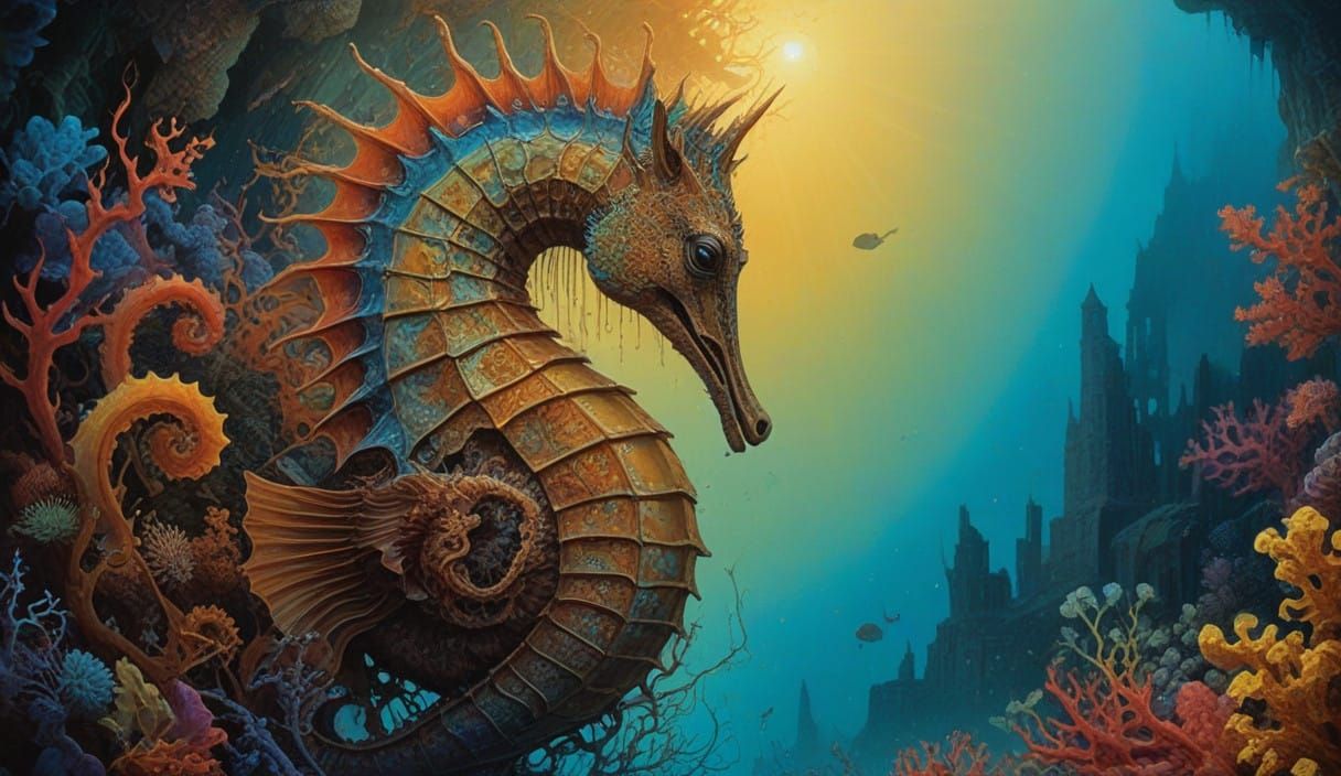 Electric Blue Seahorse in Vibrant Coral Formations