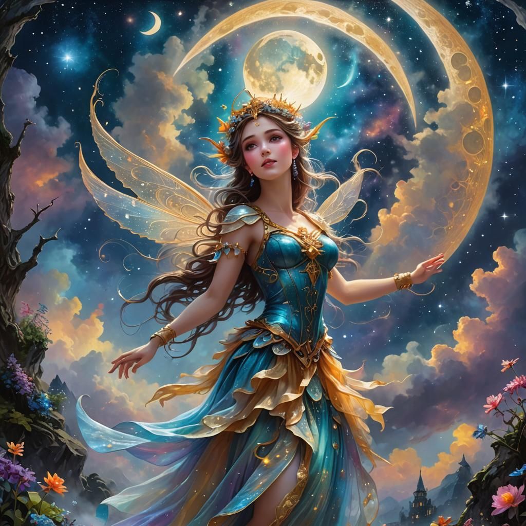Moon Fairy: Cosmic Astral Illustration in Ethereal Style