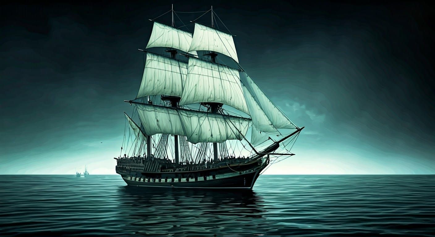 Pirate Attack on Galleon in Alcohol Ink Style