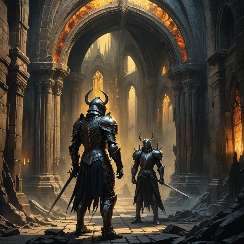 Knight's Allegiance: Dark Fantasy Art in Gothic Setting