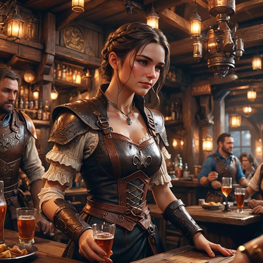 Fantasy Tavern Waitress in 3D Cinematic Art