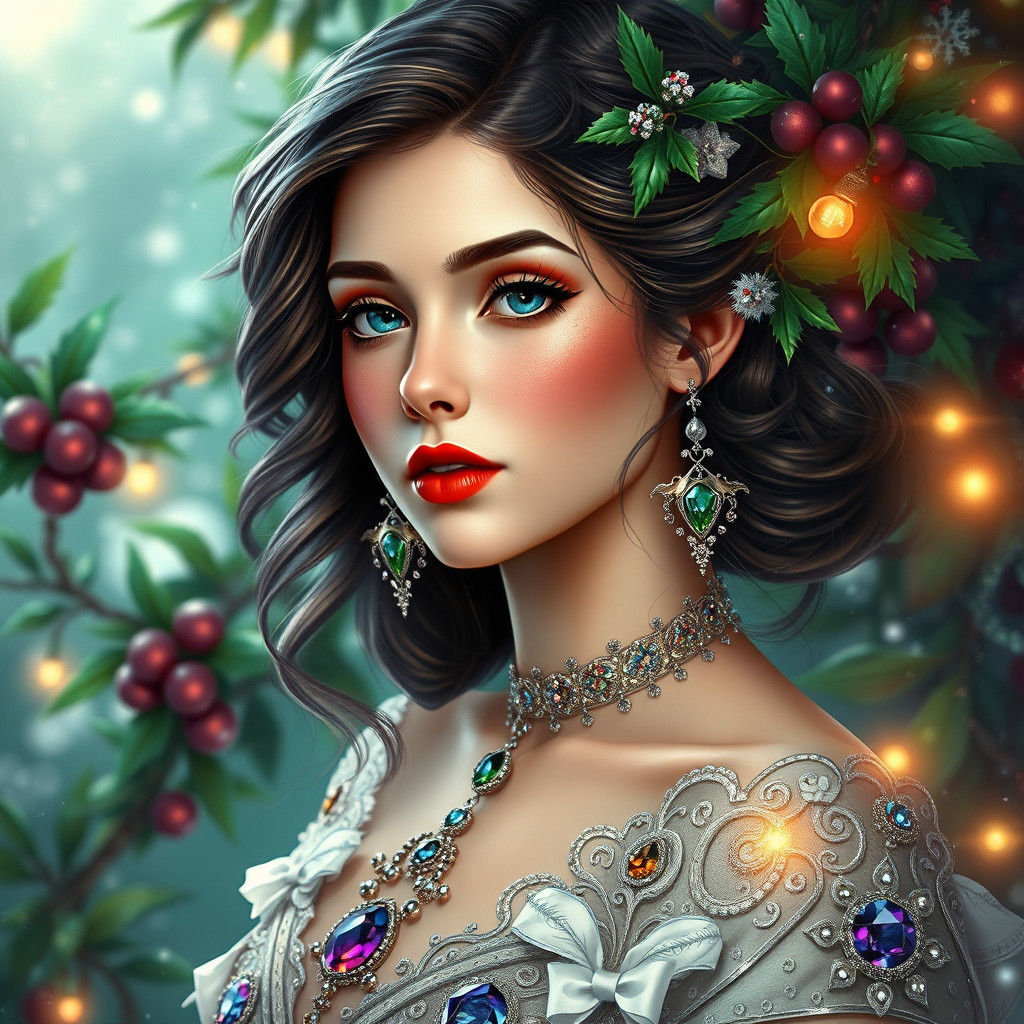Mystical Winter Woman Portrait in High-Fantasy Style