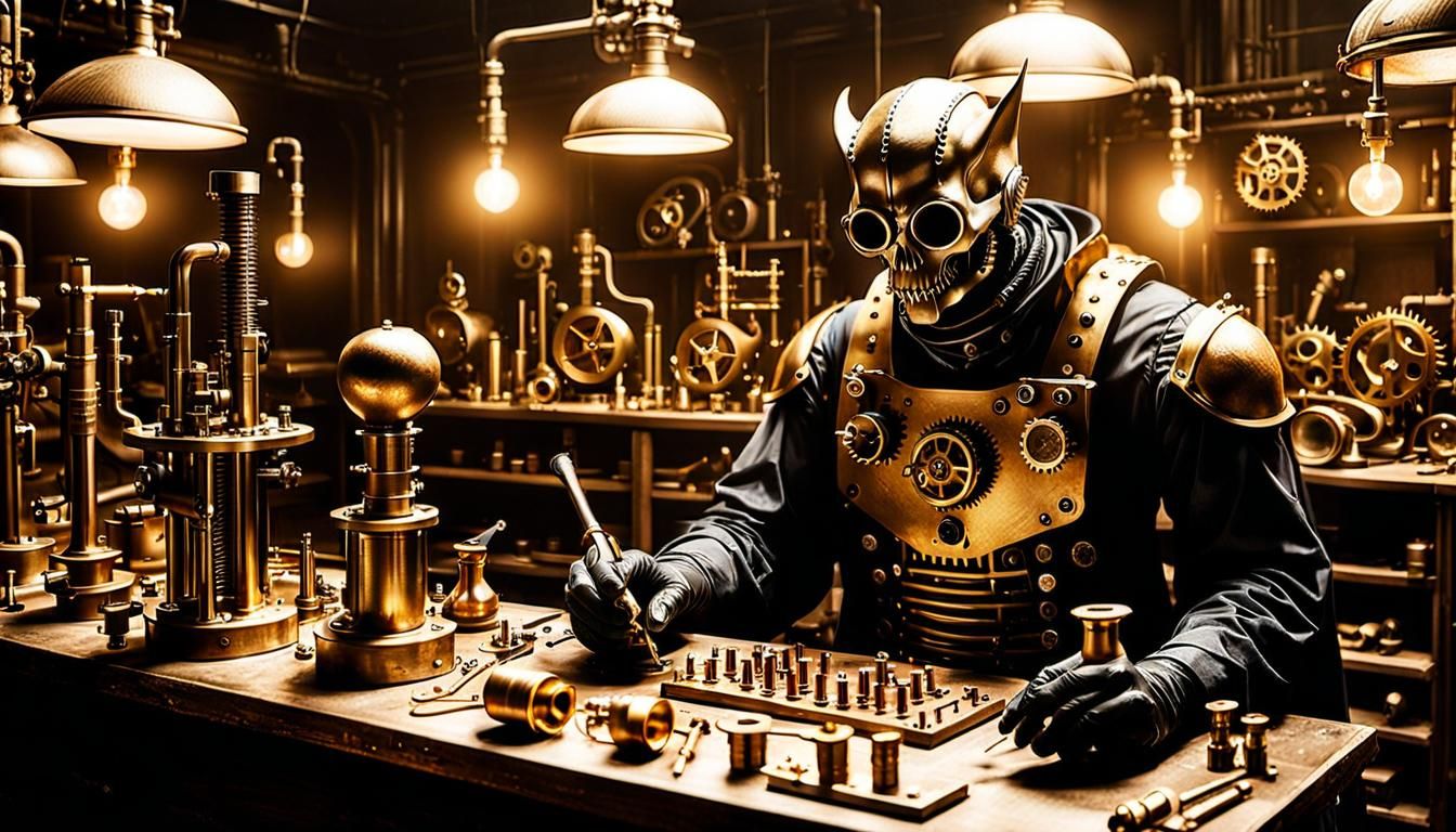 Steampunk Bat Inventor's Workshop in Giger Style