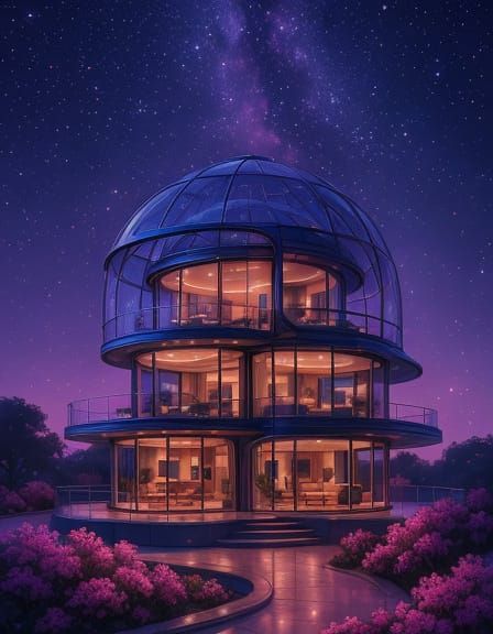 Futuristic Domed House Under Starry Night Sky