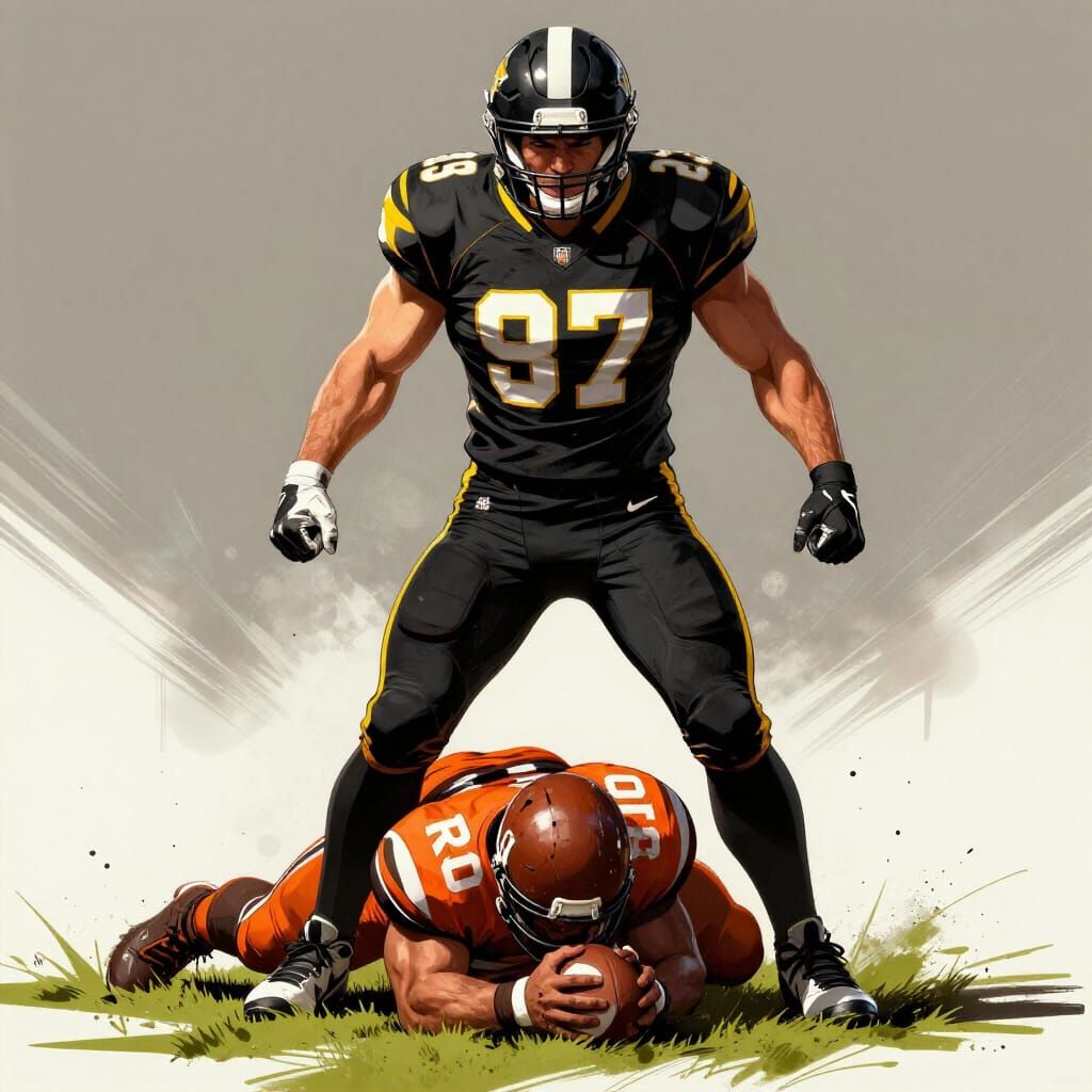 Football Player Victorious Over Opponent in Dynamic Art Styl...