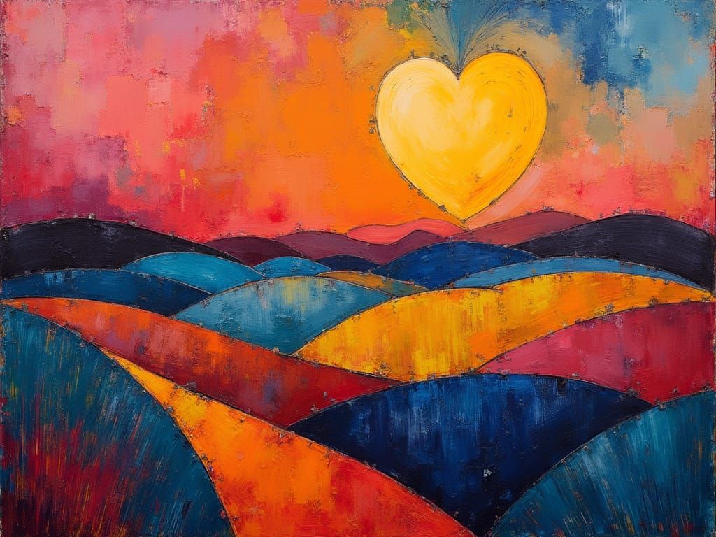 Abstract Geometric Heart Landscape in Vibrant Colors